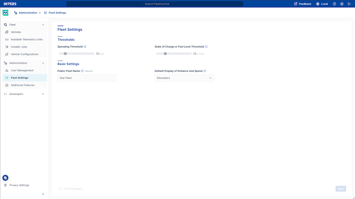 Image of Fleet Settings in Fleetcontrol 2.0