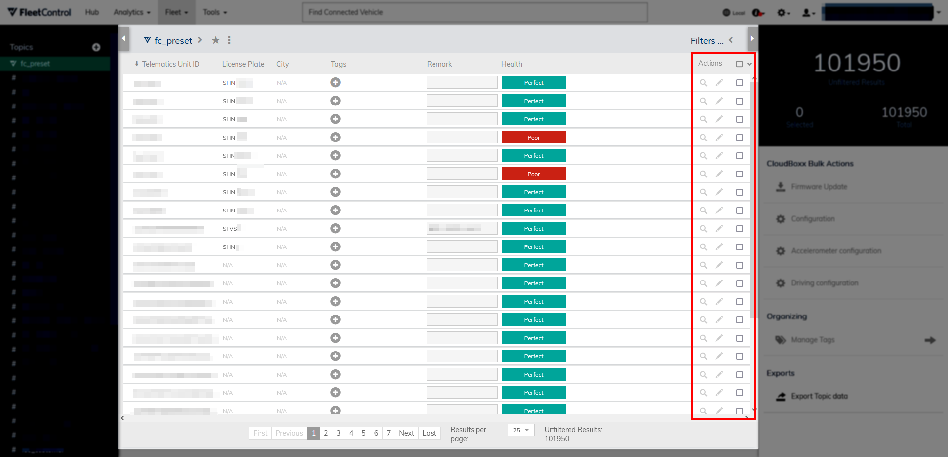 Fleet Viewer List Actions