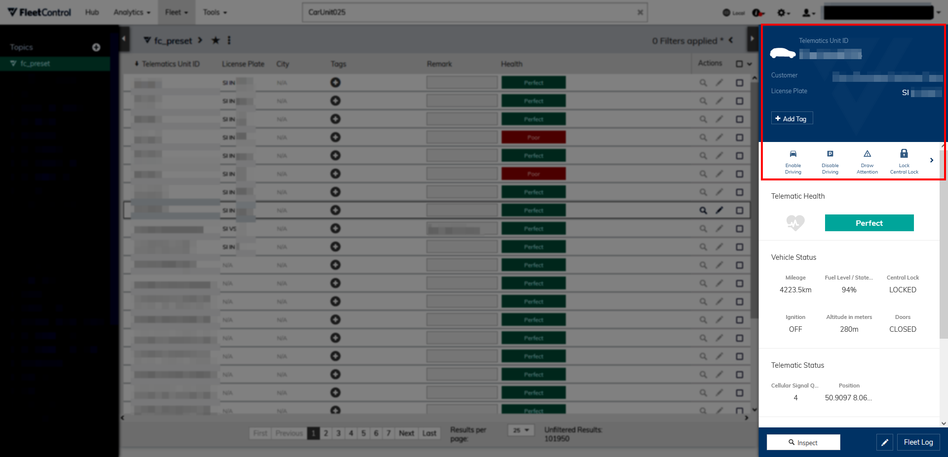 Fleet Viewer Control Panel Master Data